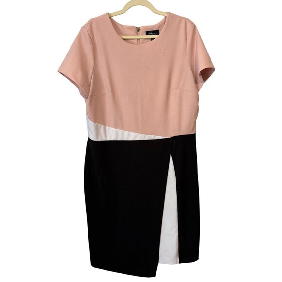 Colorblock Short Sleeve Sheath Dress RN Studio Size 18 Pink/Black/White Zip Back - Picture 1 of 5